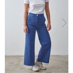 EVERLANE THE WIDE LEG CROP PANTS HIGH RISE VIBRANT BLUE SIZE:2